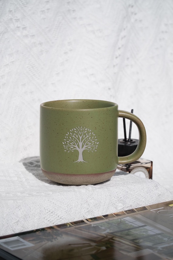 Tree of Life Mug Pottery Mug,Meditation Mug,Engraved Gift Yoga Mug,Tree of Life Mug Yoga Spiritual Mugs,Nature Lover Fathers Day Gift ZT