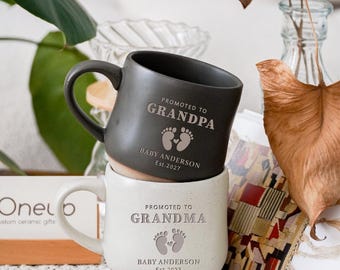 Pregnancy Announcement gift for parents, Baby Shower Promotion to grandparents Gift idea,Personalized Engraved Pottery Mug, New dad gift PD