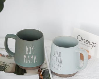 Large Mug Pottery Mug for Mother Day Gifts from Kids,Boy Mama Gift,New Mom Gifts for Her,Unique Motherhood Gift for Mom,Ceramic Name Mug JD