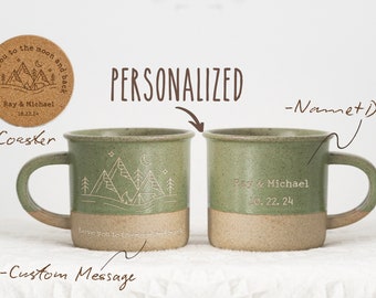 Custom Mug Wedding Mug, Personalised Wedding Gift Camping Mug Engagement Gifts, 1 Year Anniversary Gift Personalized Gift for Women BJ
