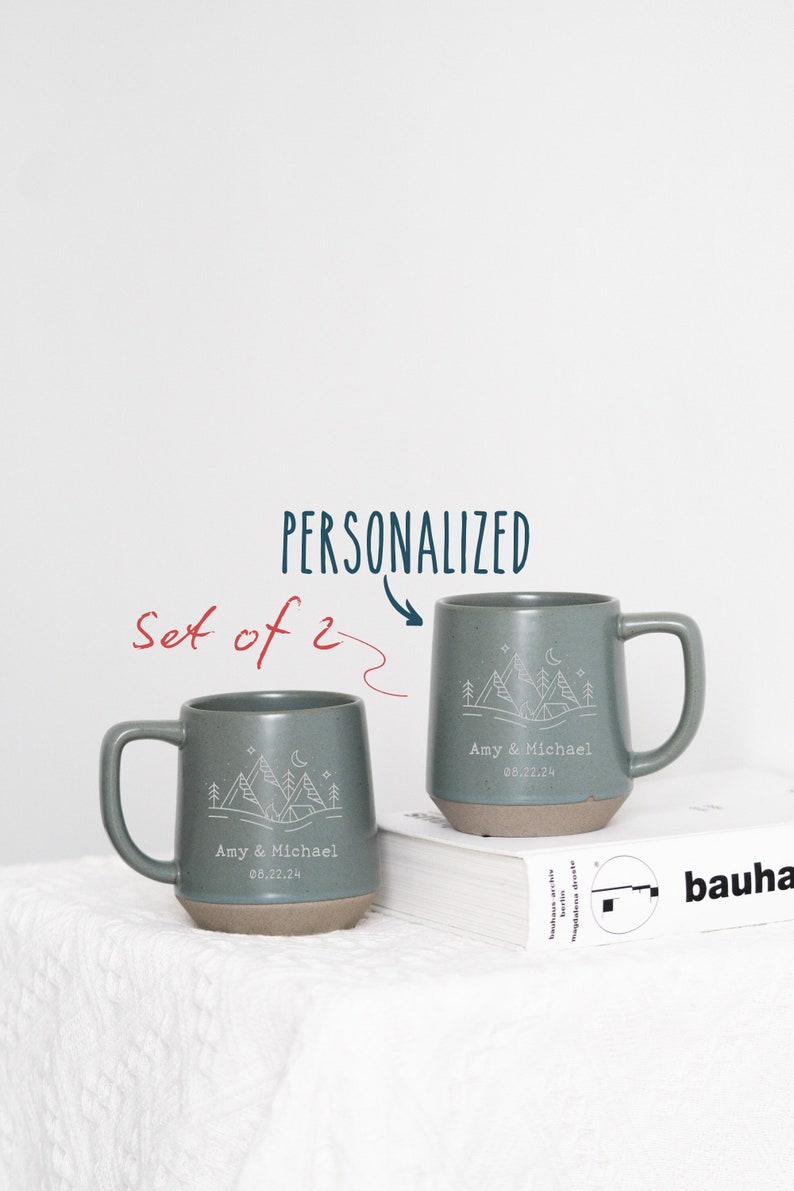 Custom Ceramic Coffee Mug Set of 2, Couple Gift Engraved Mug Gift for Wedding, Engagement Gift Anniversary Mug, Christmas Gift for Couple