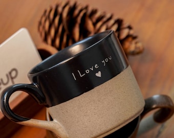 I love you & I love you too cup, Engraved Pottery Espresso Mugs, Couple Gift Set,  Espresso Coffee lover Cute coffee cup  NS