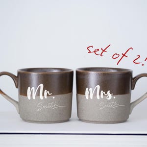 Custom Couple Espresso Cup Set of 2, Personalized Anniversary Gift for Couple Mr and Mrs Mug Engraved Ceramic Cups Wedding Gifts for Couple
