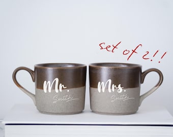 Custom Couple Espresso Cup Set of 2, Personalized Anniversary Gift for Couple Mr and Mrs Mug Engraved Ceramic Cups Wedding Gifts for Couple