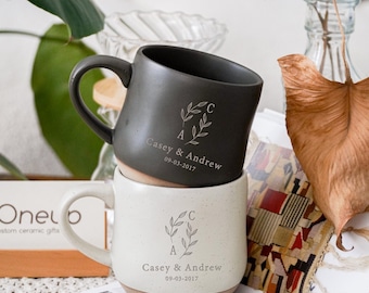 Anniversary Couple Mugs Personalized gift for Husband, Engraved Pottery Coffee mug set  Wedding 9th Anniversary gift for wife, Mr Mrs mug PD
