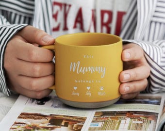 Custom Mug This Mummy Belongs to Mug,Engraved Name Mug Persoanlized Pottery Mug,Mothers Day Gifts for Grandma Mug,Birthday Gift from Kids ZT