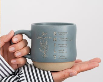 Personalized Religious Gift for women, Christian Engrave Coffee Mug, God Says You Are Bible Verse Mug, Custom Birth flower Scripture Gift PD