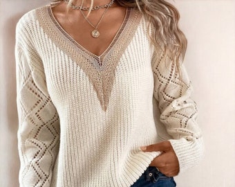 Womens V Neck Knitted Pullover Sweater - Multiple Colours Available - Elegant Womens Summer Clothing Fashion