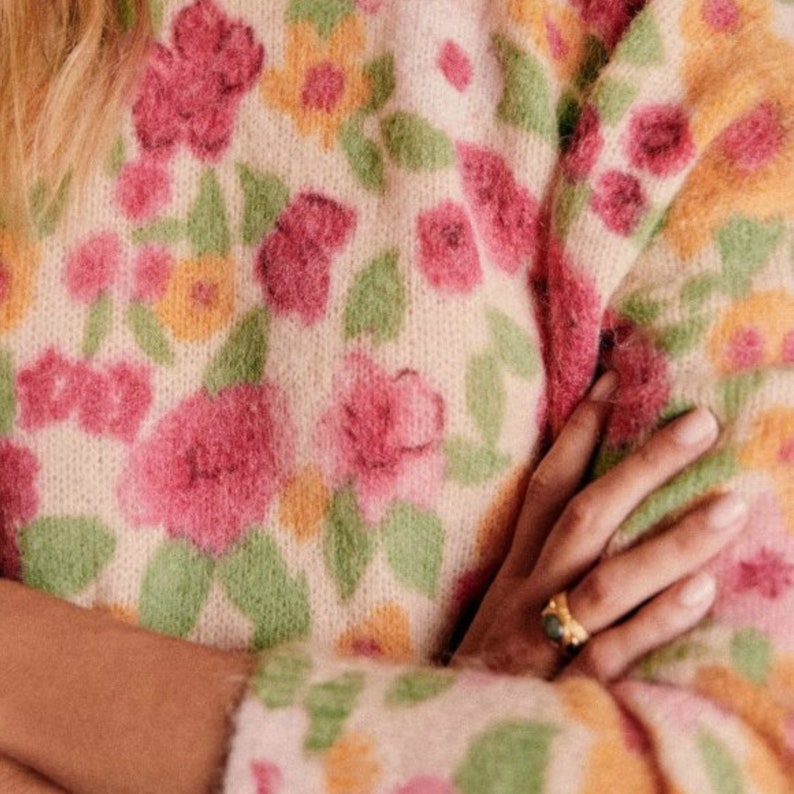 Suéter tipo jersey de punto 100% mohair floral para mujer Moda elegante para mujer imagen 3