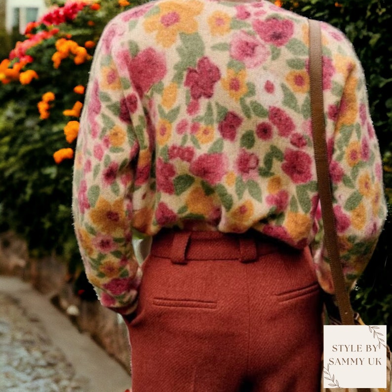 Suéter tipo jersey de punto 100% mohair floral para mujer Moda elegante para mujer imagen 4