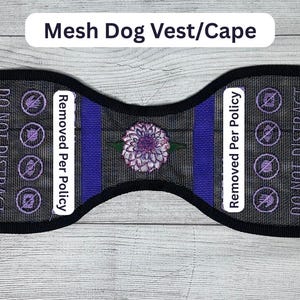 Mesh Dog Vest/Cape –  Purple Dahlia Design – 16&quot; Panel – Working Dog Vest - Embroidery – Lightweight Mesh Vest for Summer