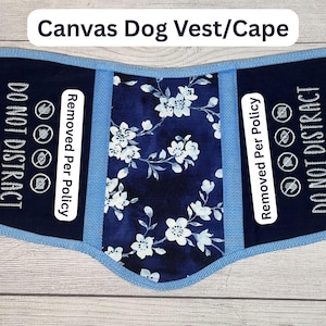 Canvas Dog Vest/Cape – Premade Working Dog Vest – Light Blue Flowers - Embroidery – 20" Panel