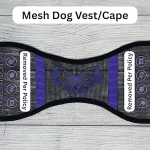 Chaleco/Capa de Malla para Perros – Diseño de Mariposa Morada – Panel de 35 cm – Chaleco para Perros de Trabajo – Bordado – Chaleco de Malla Ligero para el Verano