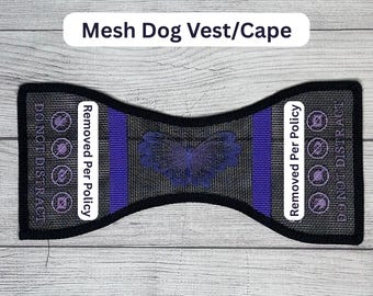 Mesh Dog Vest/Cape –  Purple Butterfly Design – 14" Panel – Working Dog Vest – Embroidery – Lightweight Mesh Vest for Summer