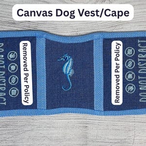 Canvas hondenvest/-cape – kant-en-klaar werkhondenvest – geborduurd zeepaardje – blauw – paneel 13"
