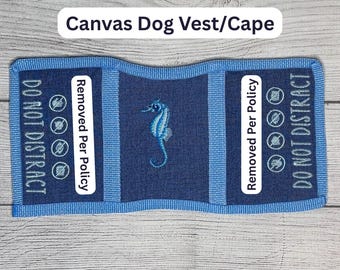 Weste/Cape für Hunde – Vorgefertigte Hundeweste – Bestickte Seepferdchen – Blau – 33 cm Panel