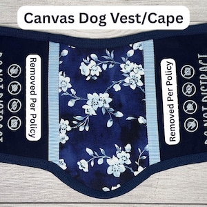 Chaleco/Capa de Lona para Perros – Chaleco Prefabricado para Perros de Trabajo – Flores Azul Oscuro - Bordado – Panel de 50 cm
