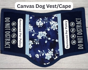 Hundeweste/Cape – Vorgefertigte Hundeweste – Dunkelblaue Blumen - Stickerei – 50 cm Panel