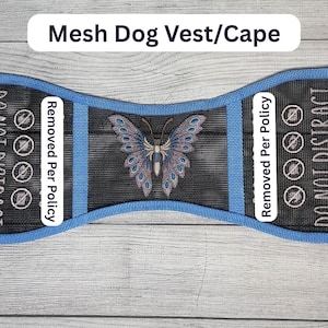 Mesh Dog Vest/Cape – Butterfly Design – 19&quot; Panel – Working Dog Vest – Embroidery – Lightweight Mesh Vest for Summer