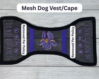 Mesh Dog Vest/Cape – Purple Iris Design – 15" Panel – Working Dog Vest – Embroidery – Lightweight Mesh Vest for Summer