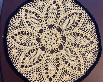 15 inch black and yellow flower lace doily