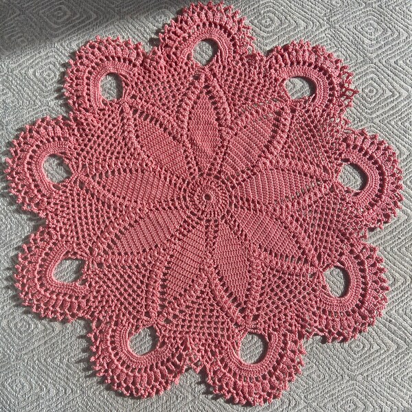 17” Salmon colored doily - perfect for any beach setting or to brighten up any room