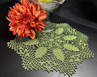 Green Doily: 13-inch Crocheted Autumn, Fall or Holiday decor