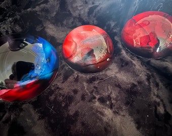 Blue, Red, black, Fluid art paperweights, alcohol ink sealed under glass, gift for Mom, Dad, Grad, coffee table decor, each sold separately