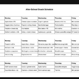 After School Snack Calendar