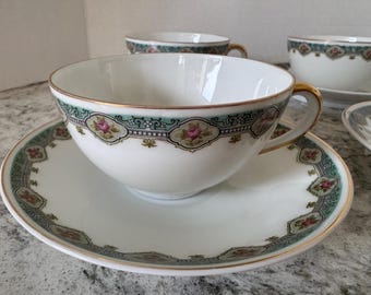 Xícaras e pires vintage - Tchecoslováquia 1792 Schlaggenwald - conjunto de 8 peças