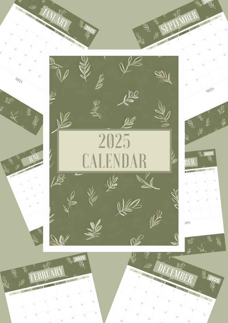 2025 Calendar Olive Green Etsy