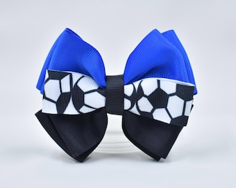 Soccer hair bow-Royal blue