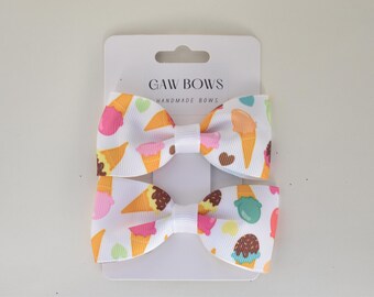 Ice cream hair bow-alligator clip-summer bow-pigtail bows-hair clip-3 in bow