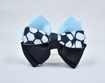Soccer hair bow-MN-Light blue