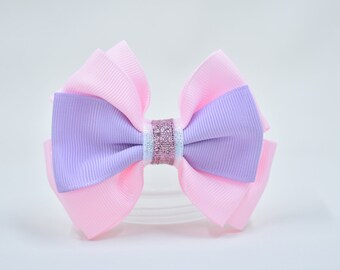Hair bow-Pink-Purple-hair clip-3.5 inch bow