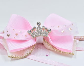 Pink Princess Crown hair bows
