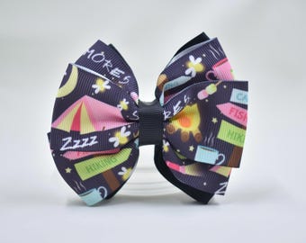 Girl hair bow-Camping-s’mores-bonfires-fall-hair clip-3.5 in bow