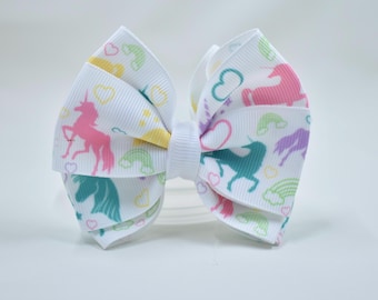 Girl hair bow-Unicorn-rainbow-hair clip-3.5 inch bow