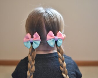 Mini hair bow-pink-turquoise-purple-pigtail bows
