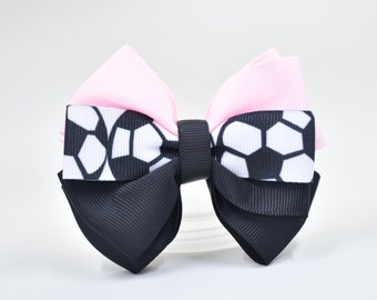 Soccer hair bow-FL-Pink/Black