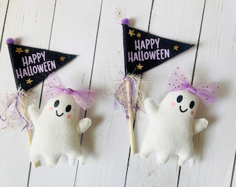 Felt Ghost and Mini Halloween Pennant Set, Cute Pinkoween Decor, Basket Filler, Felt Halloween Decorations, Ghost Ornament, Halloween Gift