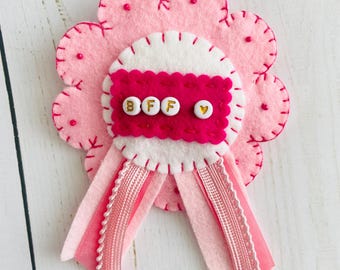 BBF Felt Award Ribbon, Best Friends Forever Handmade Rosette, Friendship Gift, Birthday Party Favor, Pin Badge, BFF Gifts, BFF Birthday Gift