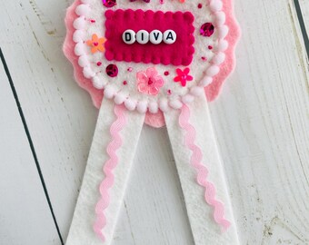Handmade DIVA Felt Award Ribbon, Handmade Celebration Rosette, Party Award, Gift Decor, Photo Prop, Diva Decor