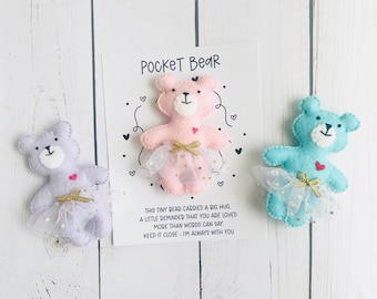 Pocket Bear Hug with Tutu Skirt, Comfort Bear Gift, Anxiety Support, Grief Keepsake, Missing You Hug, Pocket Hug Card, Miniatures, Mini Bear
