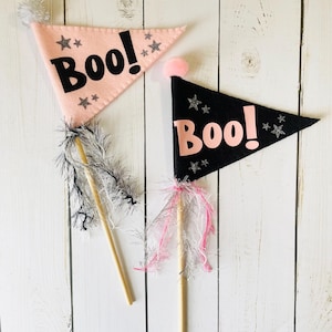 Halloween Pennant Bunting, Pinkoween Halloween Flag, Girl Halloween Party Decor, Pink Halloween Wand, Boo Decoration, Halloween Felt Flag