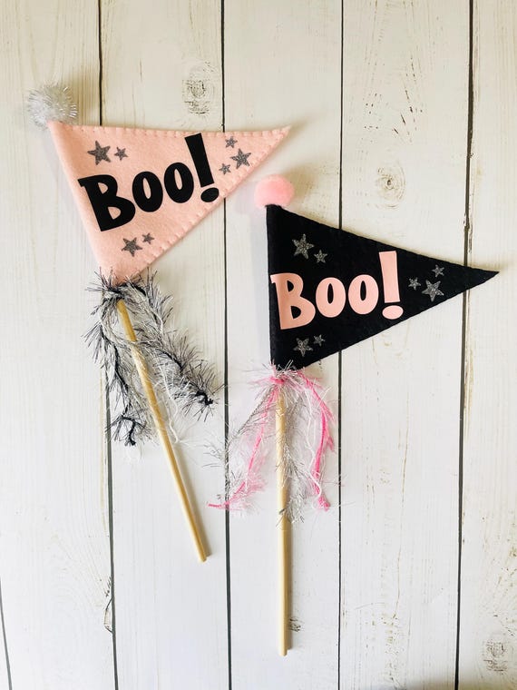 Halloween Pennant Bunting, Pinkoween Halloween Flag, Halloween Decor, Halloween Wand, Boo Flag Decor, Halloween Felt Flag, Basket Filler