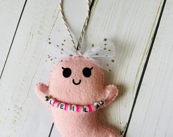 Personalized Pink Felt Ghost Ornament, Beaded Halloween Decoration, Personalized Halloween, Halloween Gifts, Pink Halloween Decor, Pinkoween