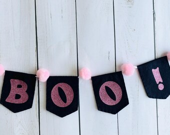 Halloween Felt Garland, Ghost Banner, Pink Halloween Decor, Spooky Mantel Garland, Felt Halloween Decor, Halloween Tiered Tray Decor