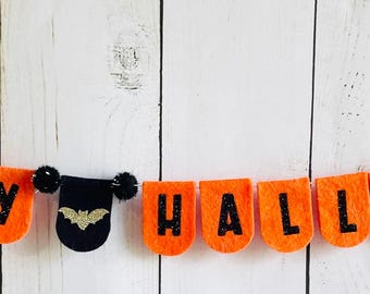 Happy Halloween Mini Garland, Halloween Shelf Decor, Small Space Halloween Banner, Spooky Office Decor, Halloween Mantel Garland