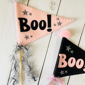 Halloween Pennant Bunting, Pinkoween Halloween Flag, Halloween Decor, Halloween Wand, Boo Flag Decor, Halloween Felt Flag, Basket Filler